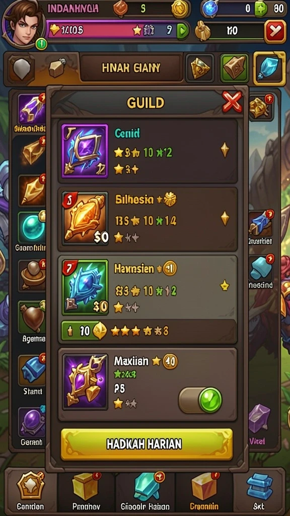 Screenshot memperlihatkan sistem hadiah dan turnamen yang ada.